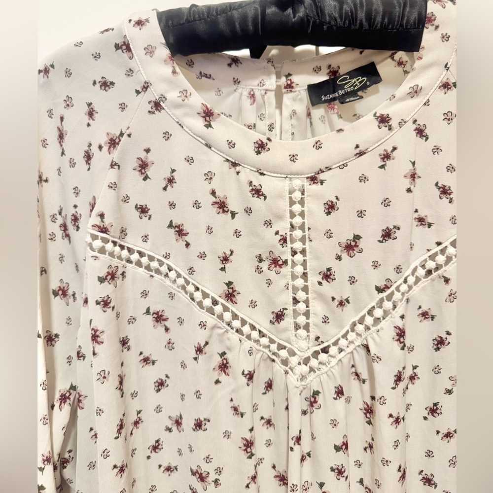 Boho Floral Blouse 2X Flowy Peasant Top Lightweight Cottagecore - Picture 3 of 7